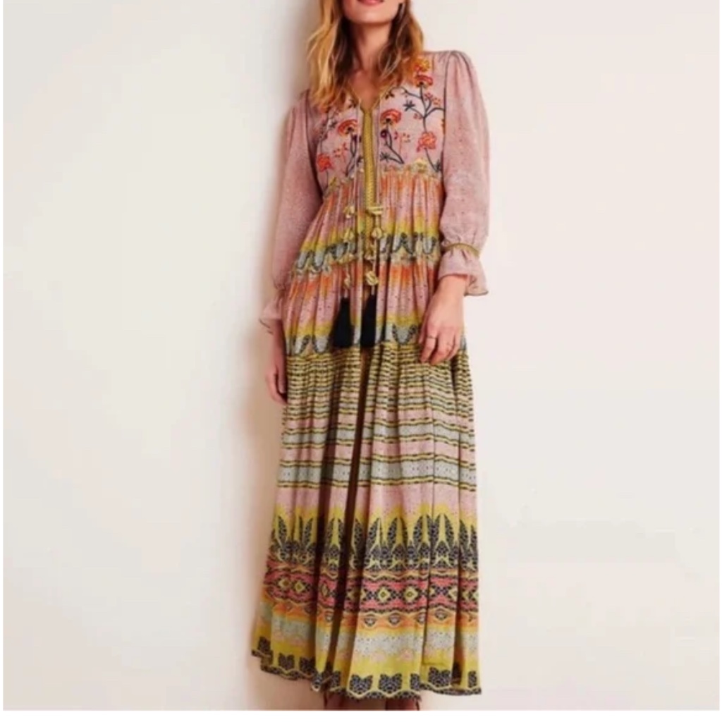 Anthropologie Bhanuni By Jyoti Embroidered Maxi Dress